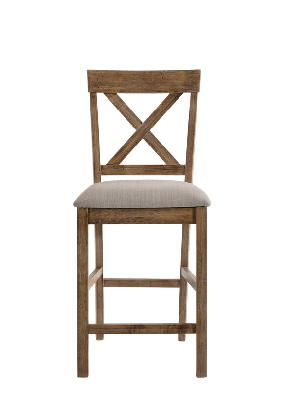 Martha II Counter Height Chair (Set-2) in Tan Linen & Weathered Oak 70832