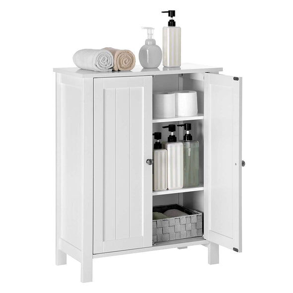 Bathroom Floor Storage Cabinet with Double Door Adjustable Shelf, White