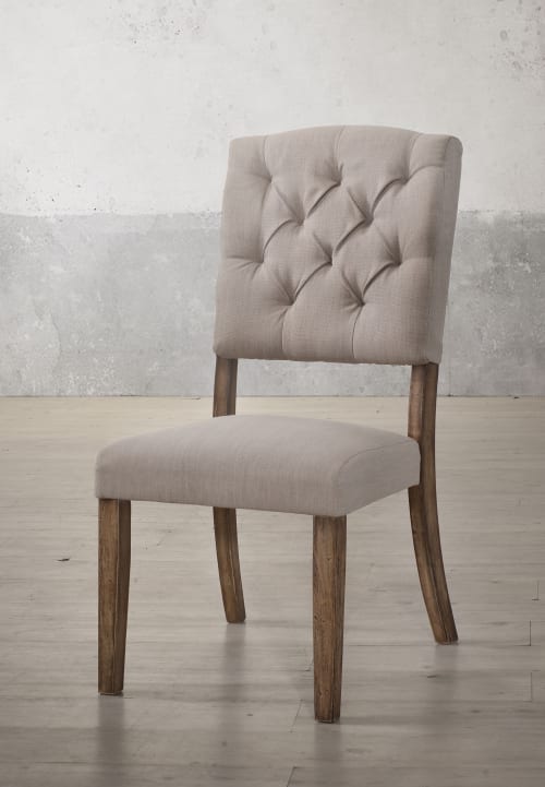 Bernard Side Chair (Set-2) in Cream Linen & Weathered Oak 66187