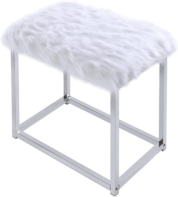 Carenze II Curio Cabinet in White Faux Fur & Chrome 90314