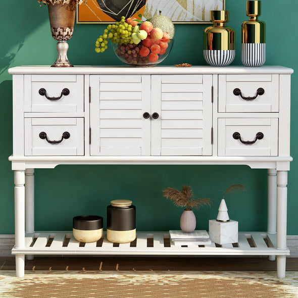 Console Table Sideboard for Entryway Sofa Table with Shutter doors and 4 Storage Drawers (White)