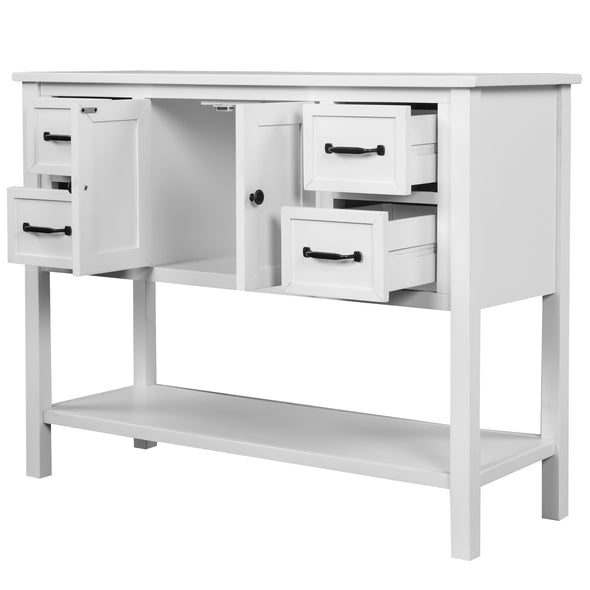 43'' Modern Console Table  Sofa Table for Living Room with 4 Drawers, 1 Cabinet and 1 Shelf
