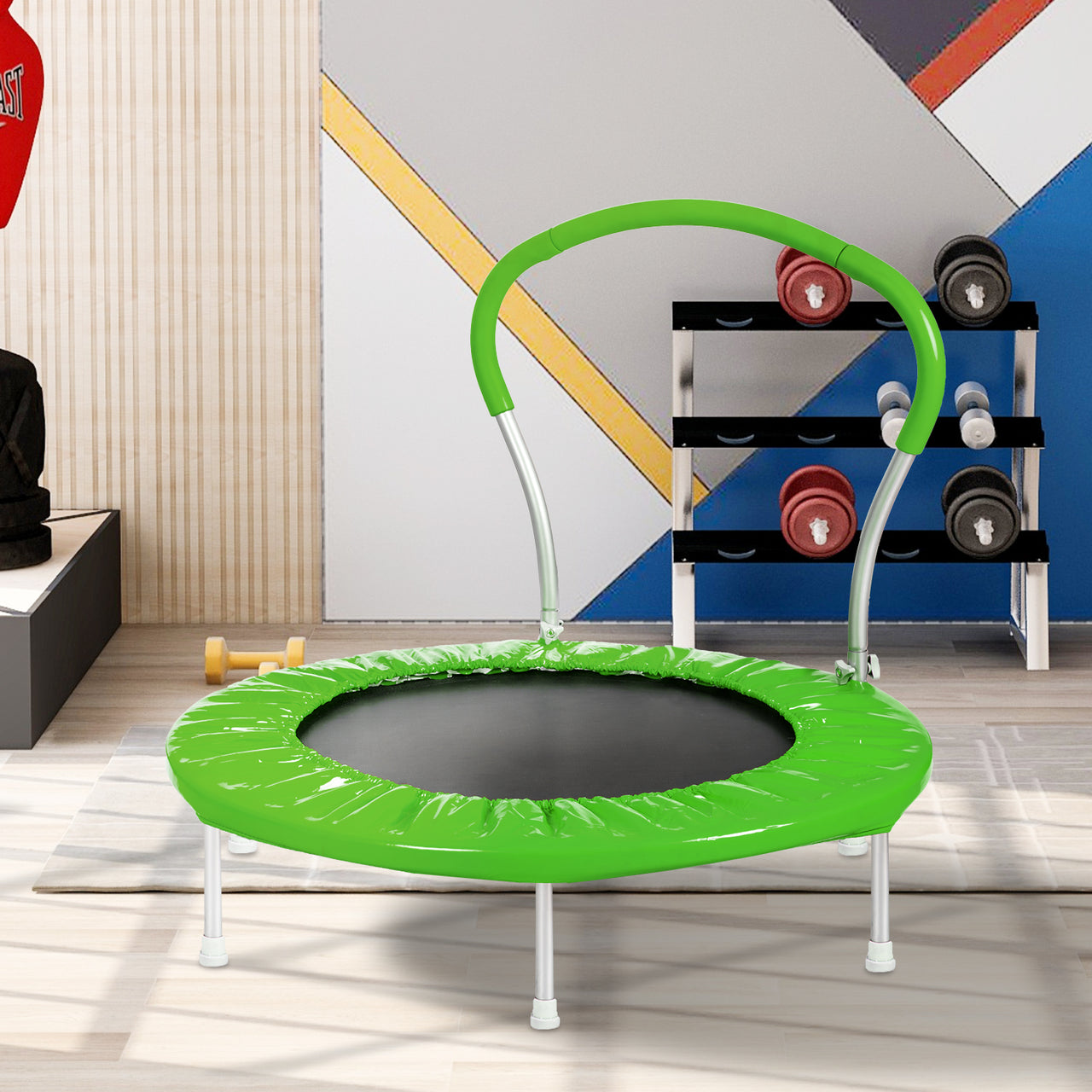 36 INCH TRAMPOLINE WITH HANDLE(GR) Six Legs For Secure Stability