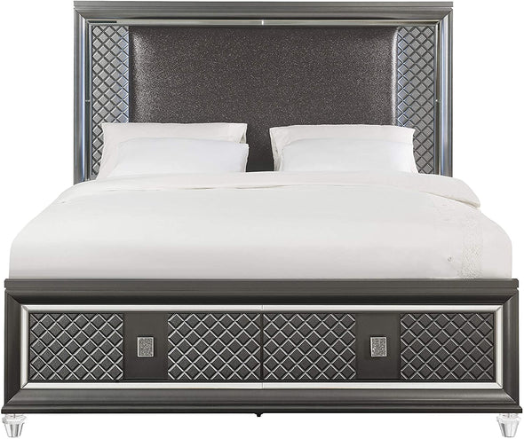 Sawyer Queen Bed, PU & Metallic Gray (1Set/4Ctn) 27970Q