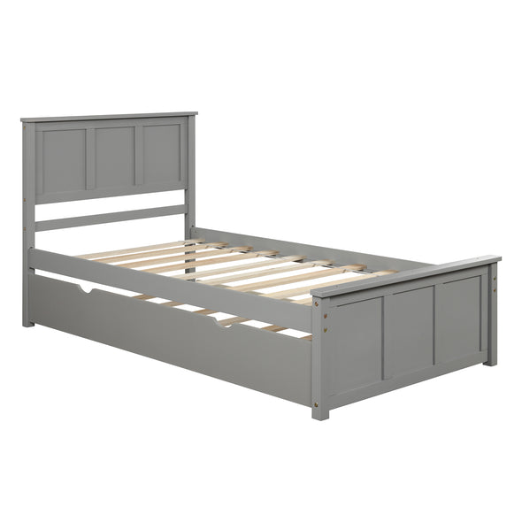 Platform Bed with Twin Size Trundle, Twin Size Frame, Gray (New)