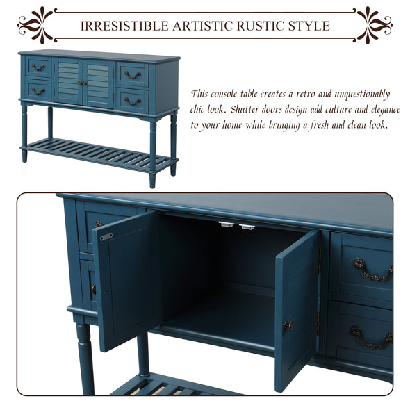 Console Table Sideboard for Entryway Sofa Table with Shutter doors and 4 Storage Drawers (Antique Navy)