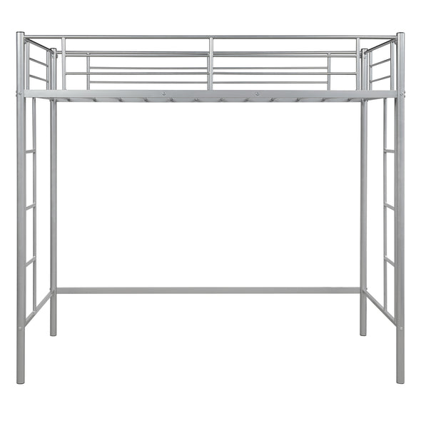 Twin Loft Bed with Sturdy Steel Frame, Guard Rail, Two-Side Ladders, Silver （New）