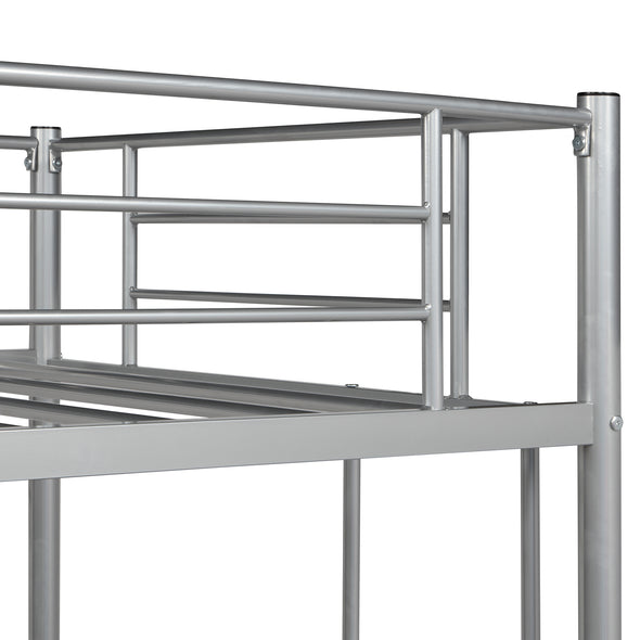 Twin Loft Bed with Sturdy Steel Frame, Guard Rail, Two-Side Ladders, Silver （New）