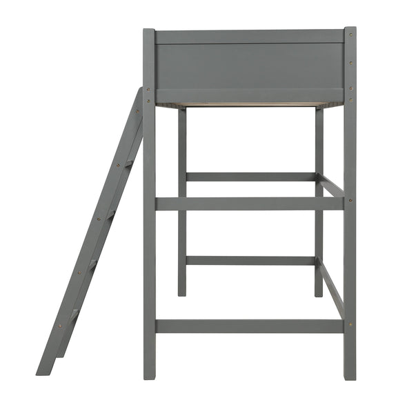 Solid Wood Twin Size Loft Bed with Ladder(Gray)