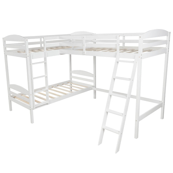 Twin L-Shaped Bunk Bed and Loft Bed - White