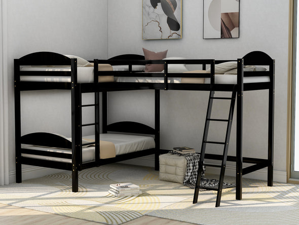 Twin L-Shaped Bunk Bed and Loft Bed - Espresso