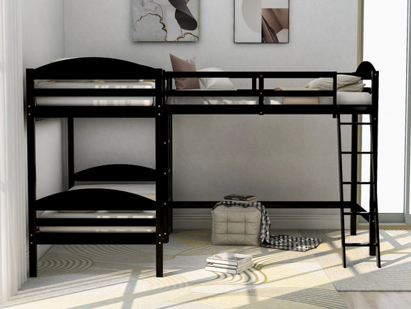 Twin L-Shaped Bunk Bed and Loft Bed - Espresso
