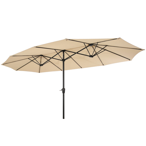 15x9ft Large Double-Sided Rectangular Outdoor Twin Patio Market Umbrella w/Crank-tan