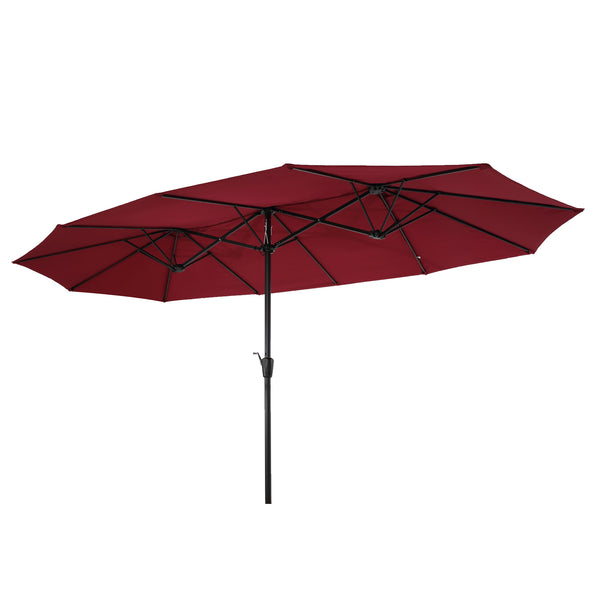 15x9ft Large Double-Sided Rectangular Outdoor Twin Patio Market Umbrella w/Crank-burgundy