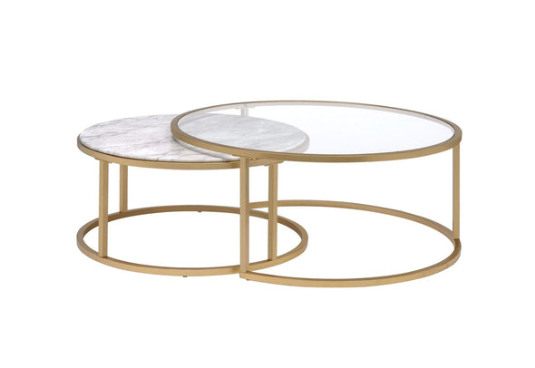 Shanish Nesting Table Set (2Pc Pk) in Faux Marble & Gold 81110
