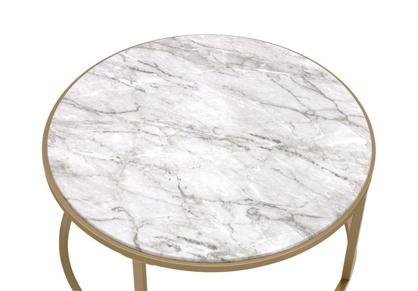 Shanish Nesting Table Set (2Pc Pk) in Faux Marble & Gold 81110