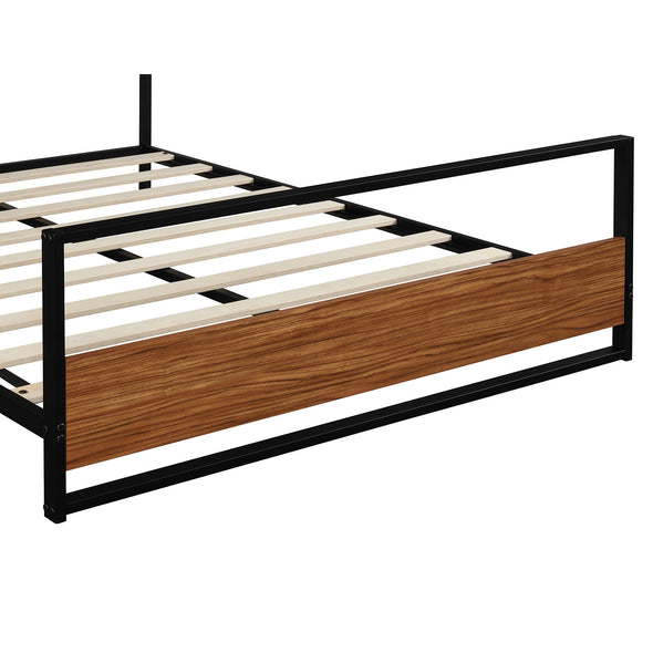 Full Size Metal and Wood Platform Bed with Headboard and Footboard ,No  Box Spring needed , Wood Slat Support