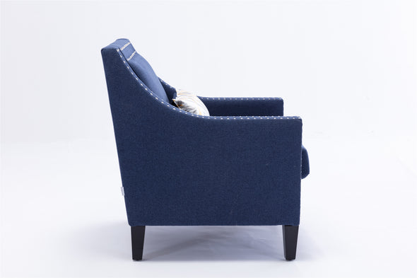 COOLMORE  accent armchair living room with nailheads and solid wood legs  Navy  linen