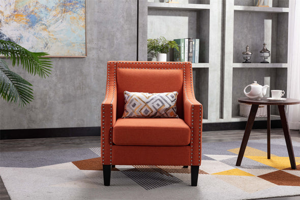 COOLMORE  accent armchair living room chair  with nailheads and solid wood legs  Orange Linen