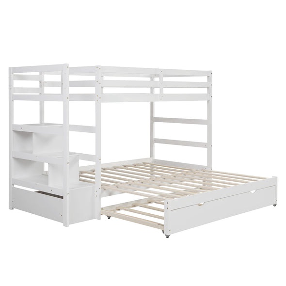 Twin over Twin/King Bunk Bed with Twin Size Trundle (White)