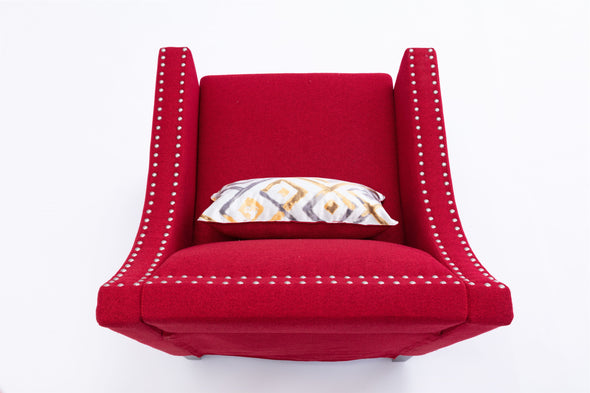 COOLMORE  accent armchair living room chair  with nailheads and solid wood legs  Red Linen