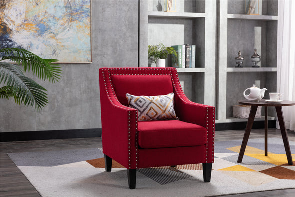 COOLMORE  accent armchair living room chair  with nailheads and solid wood legs  Red Linen