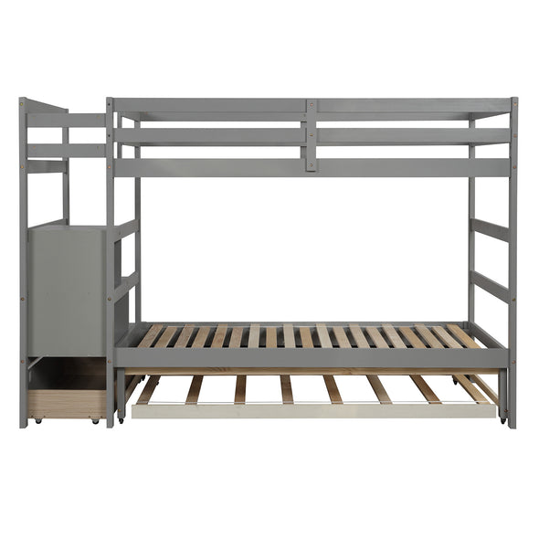 Twin over Twin/King  Bunk Bed with Twin Size Trundle (Gray)