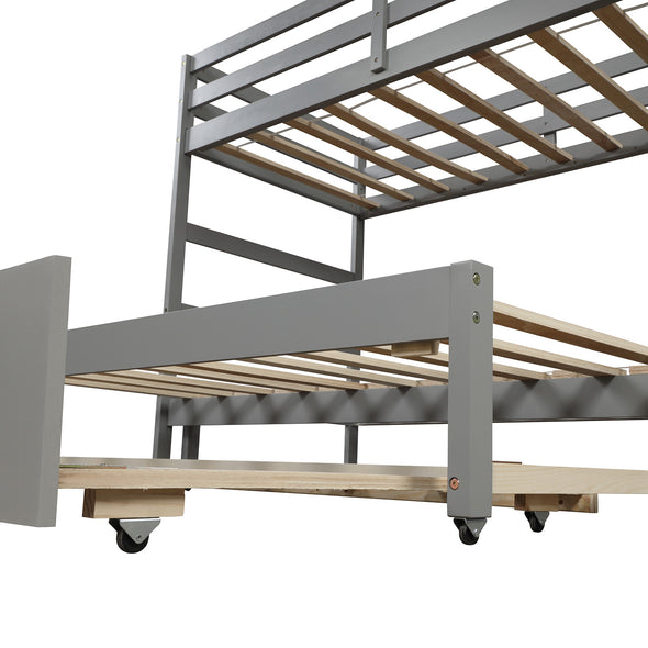 Twin over Twin/King  Bunk Bed with Twin Size Trundle (Gray)