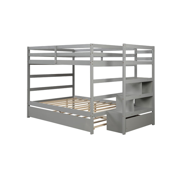 Full over Full Bunk Bed with Twin Size Trundle (Gray)