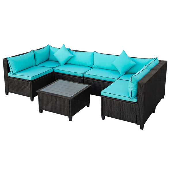 U-style Quality Rattan Wicker Patio Set, U-Shape Sectional Outdoor Furniture Set with Cushions and Accent Pillows