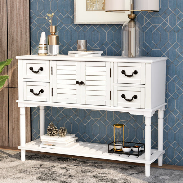 Console Table Sideboard for Entryway Sofa Table with Shutter doors and 4 Storage Drawers (White)
