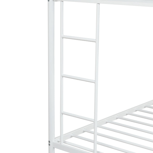 Twin over Full Bed with Sturdy Steel Frame, Bunk Bed with Twin Size Trundle, Two-Side Ladders, White(New)