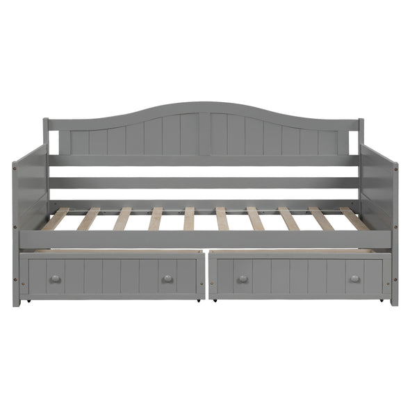 Twin Wooden Daybed with 2 drawers, Sofa Bed for Bedroom Living Room,No Box Spring Needed,Gray