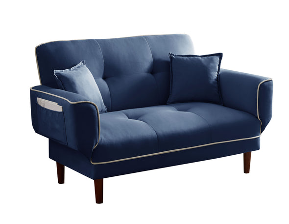 RELAX LOUNGE SOFA BED SLEEPER WITH 2 PILLOWS NAVY BLUE FABRIC