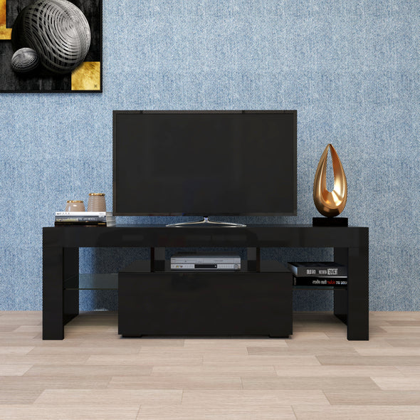 Black TV Stand with LED RGB Lights,Flat Screen TV Cabinet, Gaming Consoles - in Lounge Room, Living Room and Bedroom(Black)