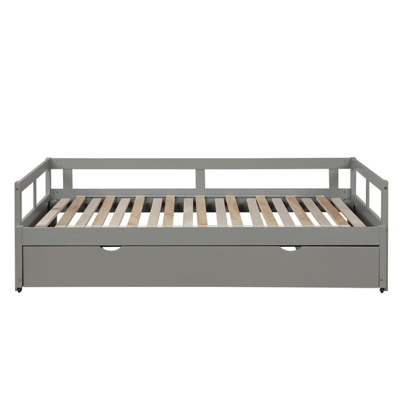 Extending Daybed with Trundle,Wooden Daybed with Trundle, Gray
