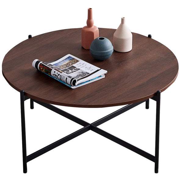 Modern Round coffee table,Black metal frame with walnut top-36&