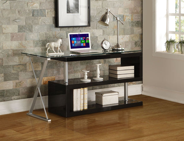Buck Desk in Black High Gloss & Clear Glass 92366