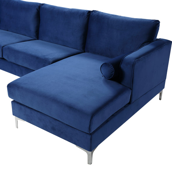 Sectional Sofa with Two Pillows, U-Shape Upholstered Couch with Modern Elegant Velvet for Living Room Apartment