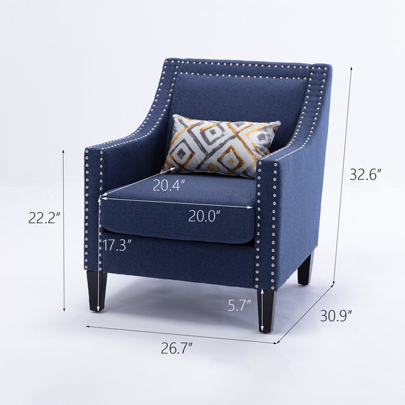 COOLMORE  accent armchair living room with nailheads and solid wood legs  Navy  linen