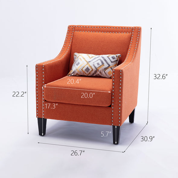 COOLMORE  accent armchair living room chair  with nailheads and solid wood legs  Orange Linen