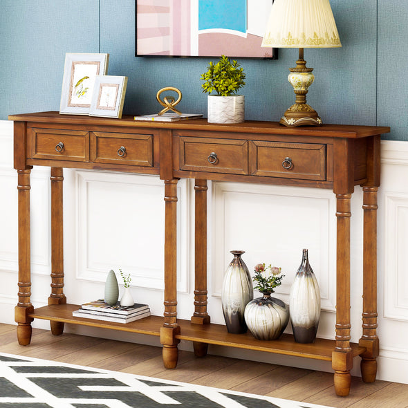 Console Table Sofa Table with Drawers Console Tables for Entryway with Drawers and Long Shelf Rectangular (Antique Walnut)