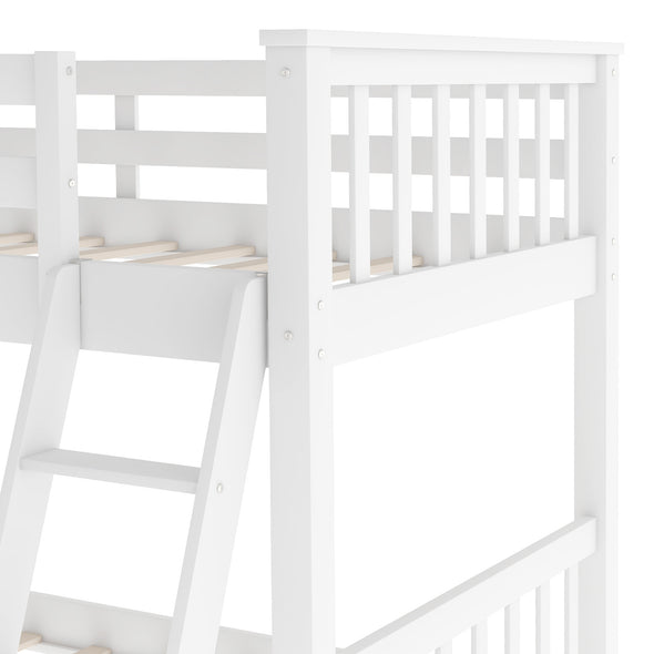 Twin Over Twin Bunk Bed with Slide and Ladder, White （New）