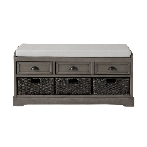 Homes Collection Wood Storage Bench with 3 Drawers and 3 Baskets