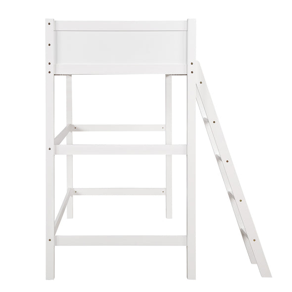 Solid Wood Twin Size Loft Bed with Ladder(White)