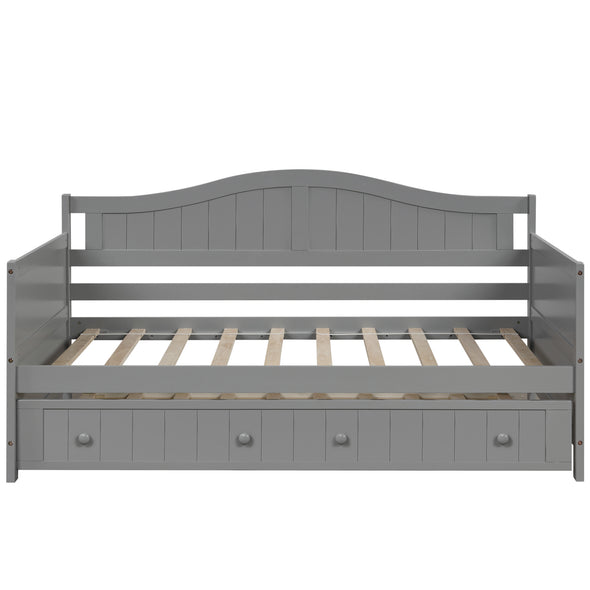 Twin Wooden Daybed with Trundle Bed, Sofa Bed for Bedroom Living Room, Gray