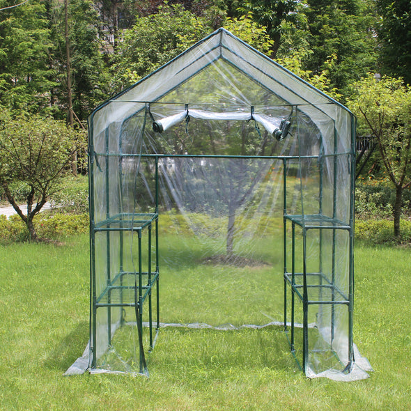 Green House 56& W x 56& D x 76& H,Walk in Outdoor Plant Gardening Greenhouse 2 Tiers 8 Shelves - Window and Anchors Include(White)