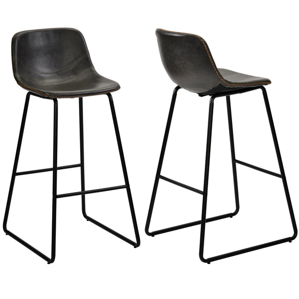 Low Back Footrest Vintage Leatherier Height Bar Stools Dining Chairs Set of 2 (Grey)