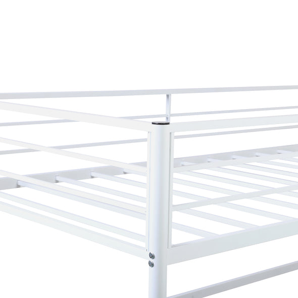 Twin Metal Bunk Bed with Desk, Ladder and Guardrails, Loft Bed for Kids, Toddlers, Boys and Girls Bedroom, White