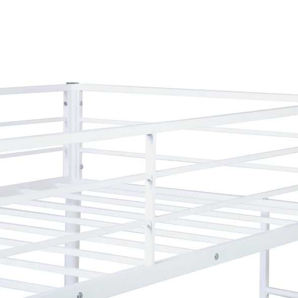 Twin Metal Bunk Bed with Desk, Ladder and Guardrails, Loft Bed for Kids, Toddlers, Boys and Girls Bedroom, White